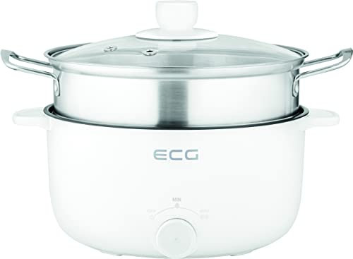 ECG EH 1886 Double-Pentola elettrica, Plastica Acciaio Inossidabile, Bianco, L