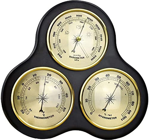 Barometer, Thermometer, Hygrometer, Wandhalterung, 3-in-1-Multifunktions-Haushalts-Wetterstation, Holz-Ambiente-Ornamente, zum Aufhängen, Haushalt, Büro, Dekorieren, drinnen, draußen, schwarz