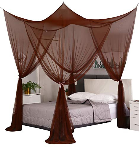 Mengersi Elegante Betthimmel-Vorhänge für Queen-Size-Bett, Betthimmel, Moskitonetz, geeignet für drinnen und draußen, Netz (221 x 200,7 x 248,9 cm (empfohlen für King-Size-Bett), Kaffee)