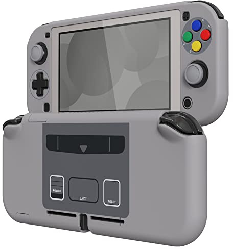 eXtremeRate PlayVital Coque de Protection pour Nintendo Switch Lite | avec Capuchon Joystick pour Nintendo Switch Lite et Cover Boutons & Protecteur d'Écran Verre Trempé-SNES EU
