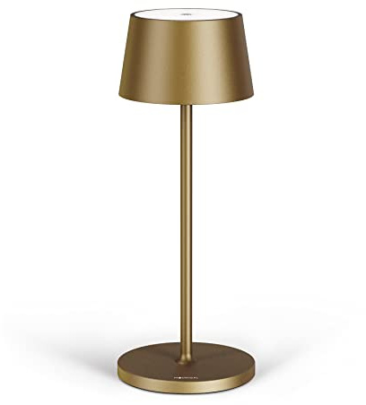 Stilosa 3 Runder Sockel - Dimmbare LED Akku-Tischlampe IP54 Indoor & Outdoor - Aufladbar - Warme Lichtfarbe - Designer Tischleuchte mit USB-C Port - Dunkles Gold
