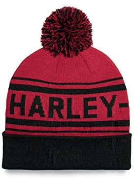 HARLEY-DAVIDSON Celebration Strick Mütze Chilli Pepper für den Winter Feinstrick Beanie Biker Wintermütze Kopfbedeckung, Rot Schwarz, 97694-23VM