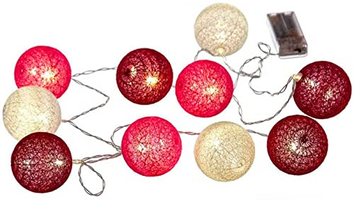 Tradineur - Guirnalda de luces LED, 10 bolas, tira de luz para interior, funciona con pilas, incluye mando de encendido, decoración de Navidad, fiestas (165 cm, luz blanca cálida)