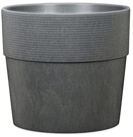 Scheurich Groove+ 40, Pflanzgefäß/Pflanzkübel, rund, Farbe: Carbon, hergestellt mit recyceltem Kunststoff, für den Außenbereich