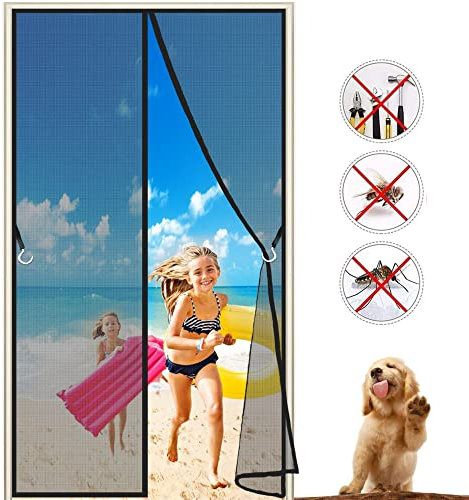 Fly Screen Door Windows to Open & Close 195x255 cm Self-Adhesive Insect Screen Roller Blind Keep Fly Bug Out, 2023-Version Black