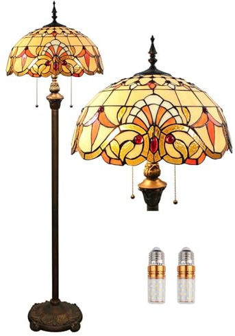 Kinbolas Stehlampe Tiffany Stil Vintage Lampe Groß,Boho Orientalische Art Deko Steh Leselampe,16 Zoll Buntglas Lampenschirm,Barock Antike Bogenlampe für Wohnzimmer Schlafzimmer,Mit 2 x E27 Birne (F-2)