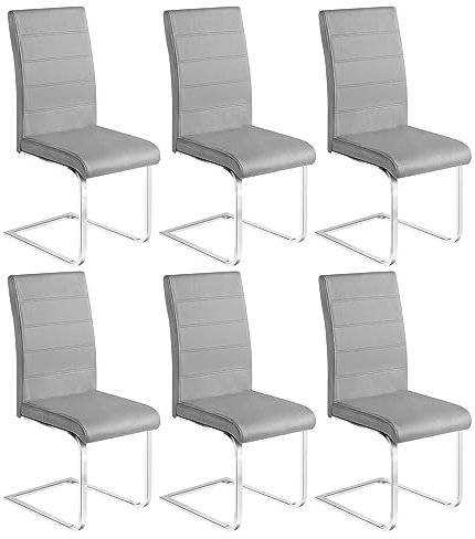 WOLTU Esszimmerstühle 6er Set, Schwingstuhl, Freischwinger Stuhl, Küchenstuhl, Samtstuhl, Polsterstuhl, mit hoher Rückenlehne, für Esszimmer Esstisch Küche Wohnzimmer Büro, Dunkelgrau, BH377dgr-6
