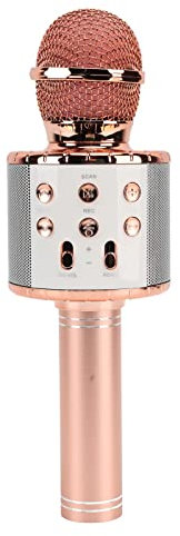 Alomejor Micrófono de Condensador Batería de Larga Duración Reducción de Ruido Micrófono de Karaoke Inalámbrico para Transmisión de Conciertos (Oro Rosa)