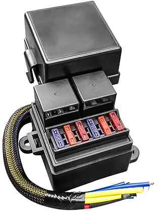 Dickly Caja de relé de fusibles, portafusibles de 6 ATC, Accesorios universales de 12 V precableados 6 Ranuras de fusibles 4 Pines 2 Ranuras Bloque de relé
