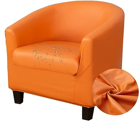 Highdi Wasserdicht Leder Sesselschoner Sesselbezug 2-Teilig, Stretch Sesselüberwurf Sesselhusse, Tub Chair Covers Cocktailsessel Clubsessel Loungesessel Drinnen im Freien (Orange)