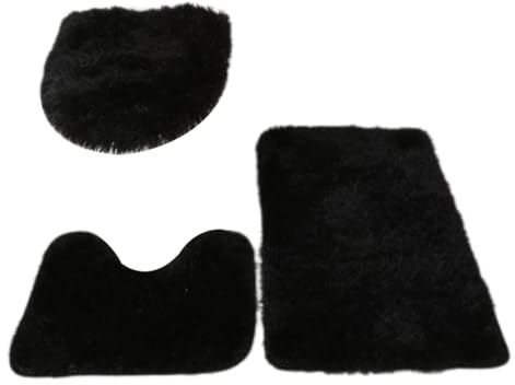 3 Teiliges Badezimmerteppich Set Bestehend Aus Badvorleger Konturmatte Und Toilettendeckelbezug Maschinenwaschbare Mikrofaser Und Rutschfeste Badvorleger Mit Gummi Rückseite Einfarbig (Schwarz)