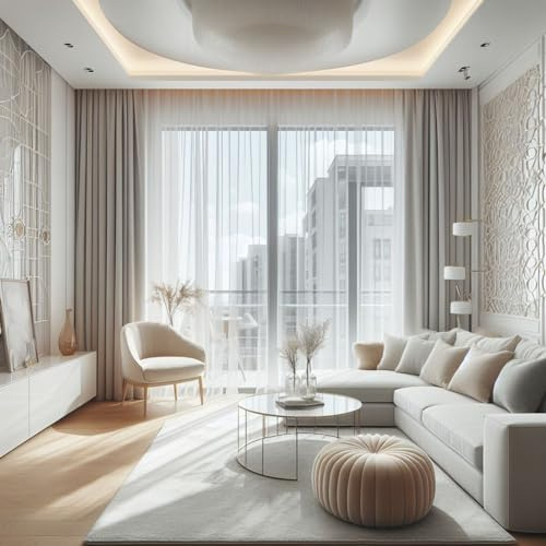Halftransparent,Faltenband und Bleigewicht Weiße, Glatte Voile Gardinen für eine Elegante und Funktionale Fensterdekoration,Vorhänge mit Kräuselband,Bleiband,Transparent