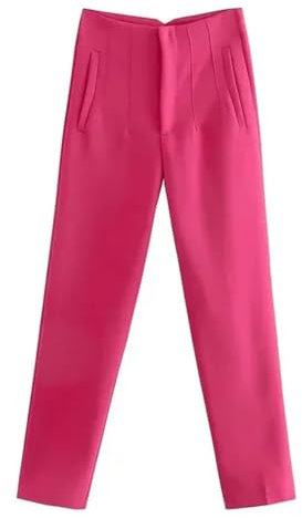 ZIRIA Pantalones de cintura alta para oficina, pantalones formales de oficina, pantalones de lápiz, color negro, rosa y blanco, fucsia, M