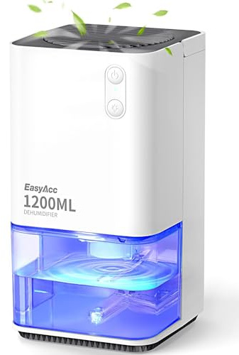 EasyAcc Electric Dehumidifier - 1200ml, Ultra Quiet & Auto Shut Off, 7 LED Colors, Portable for Home, Wardrobe, Bathroom, Closet, RV, Bedroom, Garage - Gray&White