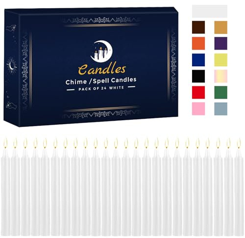 Kunrsug Lot de 24 bougies carillon blanches - Mini bougies coniques non parfumées de qualité supérieure pour rituels, prière, anniversaires, méditation, autel, sorts, bougies carillon – 10,2 cm de