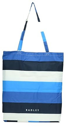 RADLEY London Womens Responsible Foldaway Shopper Shoulder Tote Bag Summer Stripe in Ink Navy Blue