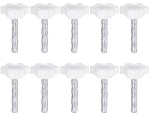 QUARKZMAN 10Pcs Vis de Serrage Étoile M6 x 30mm Filetage Mâle 25mm Plastique 6 Points Bouton de Goujon de Tête, Serrage Manuel, Vis de Serrage, Poignée Filetée de Remplacement, Blanc