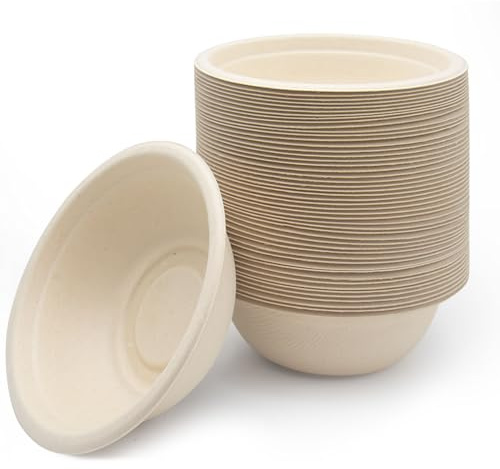 RZMZBY 100 Stücke-350ml Einweg Pappschalen Einwegschalen aus Zuckerrohr Suppenschüssel Mikrowellenfähig-Bioabbaubar-Dessertschalen Einweg für Party/Haushalt/Picknick
