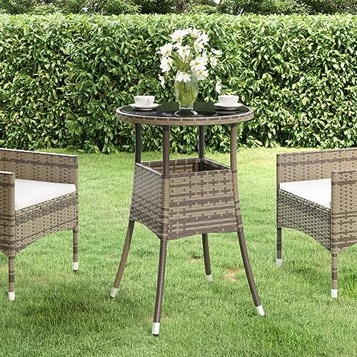 Sufrk Gartentisch Terrassentisch Wetterfest Lounge Tisch Outdoor BalkonhäNgetisch Ø60x75 cm Hartglas und Poly Rattan Grau