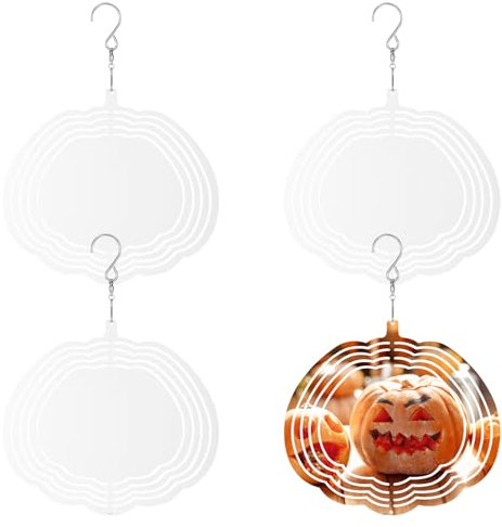 NQEUEPN 4 Pack Halloween Sublimation Wind Spinner Blanks, Double-Sided Hanging Wind Spinners with Hooks 3D Wind Spinners Outdoor Wind Chimes for Crafts Yard Garden Window Decoration (Pumpkin)