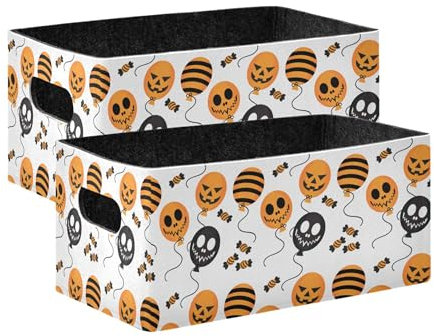 Sevdomey Set di 2 contenitori per palloncini e caramelle di Halloween, pieghevoli, cubi portaoggetti, decorazione per la casa, organizer per giocattoli, libri, scaffali, armadi, lavanderia, asilo nido