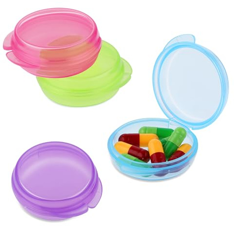 Gjinxi 4 Stk Kleine Pillendose Tragbare Pillendosetragbarer Täglich Rund Mini-Pillen-Organizer Vitamin Lagerung Pillenetui Unterwegs Tablettendose für Pille Lebertran(Blau, Rosa, Lila, Grün)