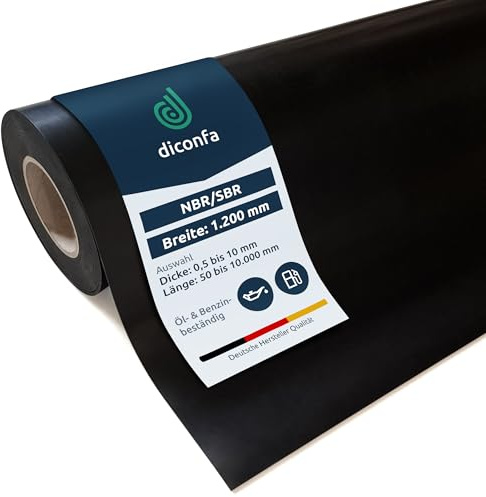diconfa Gummimatte Öl Benzin NBR/SBR 1200mm x 1200mm LANG, 2mm STARK | 0,5 bis 10mm DICK - 0,05 bis 10m LANG - Gummiplatte KFZ Werkstatt Garage Ölfest benzinbeständig Kraftstoff