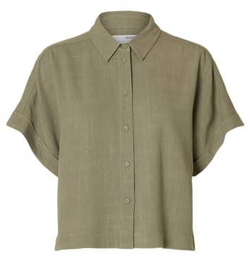 Slfviva Ss Cropped Sun Shirt Noos, Vetiver, 42