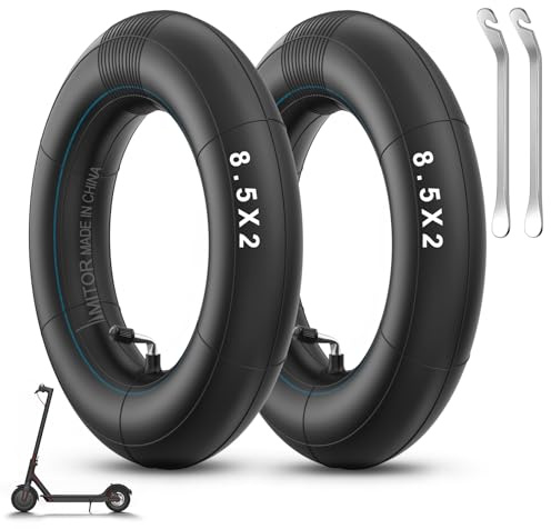 Amitor E Scooter slang 8 1/2 x 2 l för Xiaomi Pro 2 Pro 1S M365, 8 1/2 x 2 slang förtjockad med silverventil 90°, 8,5 tum hållbar elsparkslang 50/75-6,1 med 2 små däcklyft, 2 st