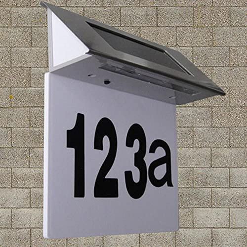 jojomis Solar Powered 4LED House Address Number Stainless Steel Doorplate Gate Lamp, White, 170 * 132mm