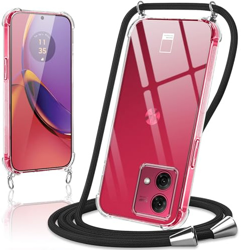 Coiwxmoi Funda con Cuerda para Motorola Moto G84 5G 6,5,Carcasa Transparente Suave Silicona TPU Case con Ajustable Colgante Collar Correa de Cuello Cadena Cordón Protección Cover, Negro