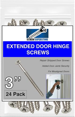 Satin Silver Nickel Finish Wood Screws 9 X 3 Inch – Extra Long Steel Door Hinge Screws - Door Security Screws - 24 Pack