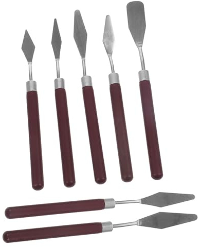 HAPINARY 7pcs Wooden Handle Painting Spatula Mixing Tools for Oil and Acrylic Art Lightweight and Portable Painting Scrapers for Artists and Painters