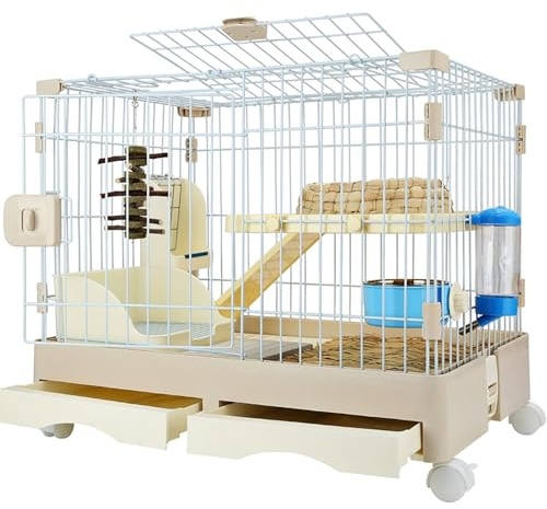 Indoor Kleiner Kaninchenkäfig 2-stöckiger kleiner Kaninchenkäfig Kaninchenstall mit Rollen und Doppelschubladen Tierkäfig für Kaninchen, Meerschweinchen und Chinchillas