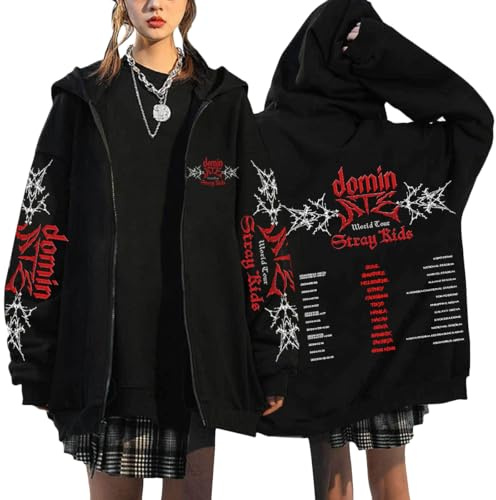 NCTCITY Unisex Zip Up Hoodies Casual Lös Sweatshirts Stray Barn Dominerade Ytterkläder Y2K E-Girl Gotiska Harajuku Tröjor Jackor BangChan Lee Know Changbin Hyunjin Han Felix Seungmin I.N, Svart-27, M