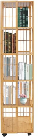Libreria girevole a 6 livelli, con 4 ruote universali, 360 gradi, portata massima 100 kg, scaffale per bambini e adulti, multifunzione in bambù (colore naturale)