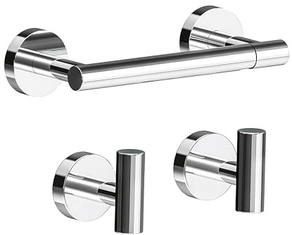 3pcs Bathroom Accessories,Toilet Paper Holder 2pcs Towel Hooks,Chrome | Stainless Steel, Anti-Rust Waterproof for Kitchen Bathroom
