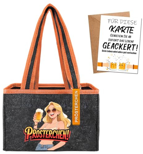 NEONSKY Sac de transport élégant en feutre pour 6 bouteilles avec décapsuleur et carte de vœux – Idéal pour la bière, le vin ou le champagne – Cadeau parfait pour homme et femme, Orange