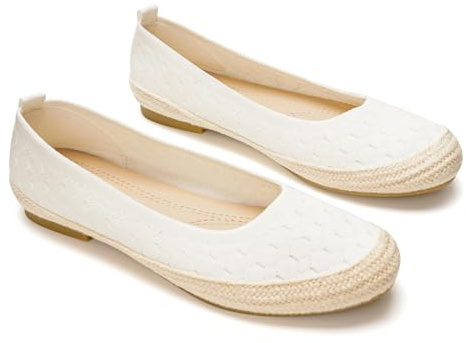 GLAMORA Scarpe piatte da donna, tessuto testurizzato, suola antiscivolo, peso leggero, bianco, 38 EU