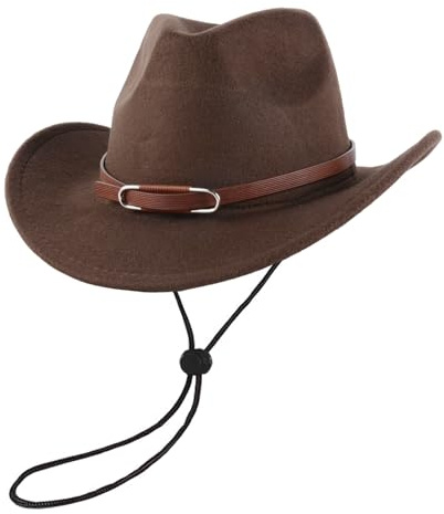 Aulivra Klassischer Westernhut für Damen und Herren – Einfarbiger Cowboyhut mit Stierkopf-Dekor, Vintage Jazzhut für Erwachsene im Cowgirl- und Western-Stil (Braun C)