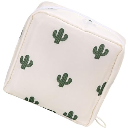 Organizzatori per l'igiene femminile con tasche separate per tamponi e articoli per la cura individuali, facile da trasportare, protezione della privacy, Cactus bianco.