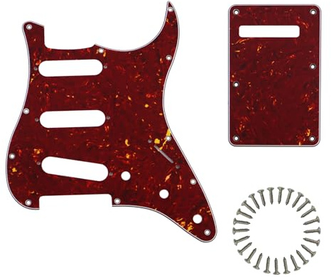 Phrilam SSS 11 Holes Strat Electric Guitar Pickguard and BackPlate Set for Fender USA/Mexican Made Standard Stratocaster Modern Style Guitar Parts,Red tortoise 4ply
