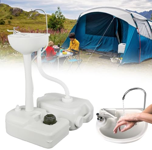 ZMJGLL Tragbares Camping-Waschbecken, Handwaschbeckenständer mit Rädern, Handtuchhalter und Seifenspender, 17-Liter-Tank und 24-Liter-Abwassertank Handwaschbecken für Outdoor-Veranstaltungen