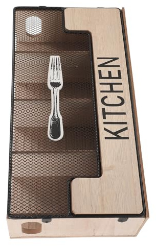 Toyvian Organizador de Cubiertos de Madera con Divisores para Cocina Caja para Utensilios de Mesa con Drenaje Soporte de Palillos y Tenedores para Encimera