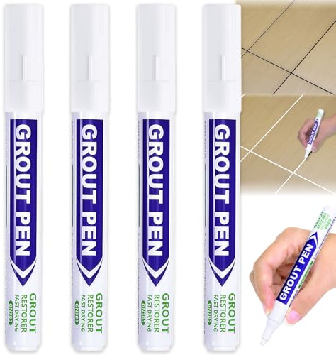 4 Pcs Grout Pen White, Tile Grout Pen Reviver & Microbe-Resistant Grouting Cleaner for Kitchens & Bathrooms, Covers 120M of 2mm Lines, Quick & Easy Application for Floors & Walls