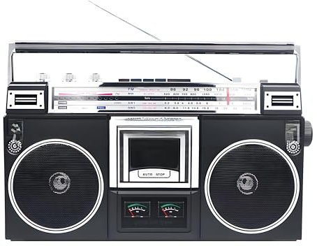 Boombox Portatile a Cassette, Stereo Portatile, Radioregistratore e Lettore di Cassette, con Mp3 e Radio Am/fm e Funzioni Usb, Scheda Sd e Bluetooth