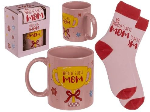 BLUECHOLON World's Best Mom Set regalo con tazza in gres 320 ml e calzini, in confezione regalo