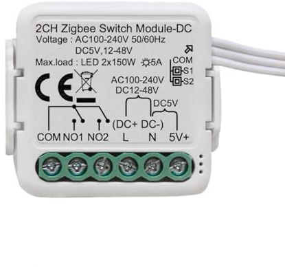 MHCOZY Módulo de conmutación de 2 canales Zigbee 3.0 CC 5 V 24 V 32 V CA 100-240 V Tuya Smart Life App Contacto Seco Smart Relais Schaltmodul, Trabajo con Alexa Google Home(Tuya Zigbee Hub Needed)