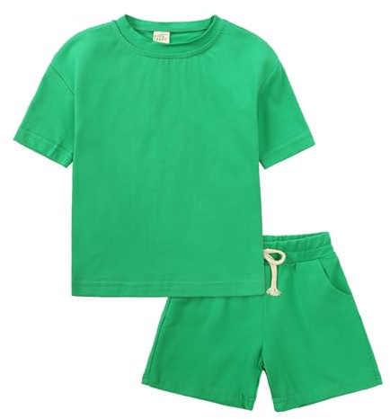 Generico Completo Bambino Set 2 Pezzi in Cotone Tuta Sportiva con Tasche Pantaloncini e Basic T Shirt Completo Bambini Estivo Tuta Casual Tinta Unita Loose Fit per Ragazzi e Ragazze