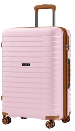 KONO Mittelgroßer Koffer Leicht PP Hartschale Trolley mit TSA Schloss | Reisekoffer mit 4 Leise 360° Doppelrollen, Erweiterbar, Getränkehalter, Haken, für Urlaub und Geschäftsreise, Rosa/Braun,L
